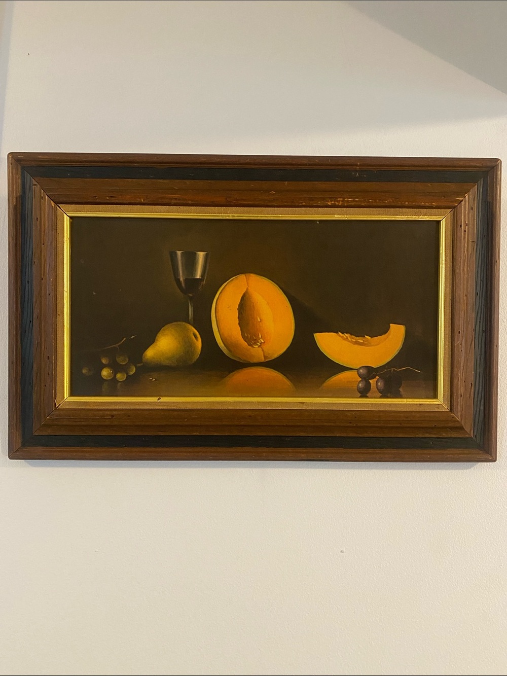 Vintage Turner Still Life wall art original label. Moody fruit Wall art